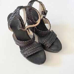 Michael Kors Black Woven Espadrille Wedges Size 7